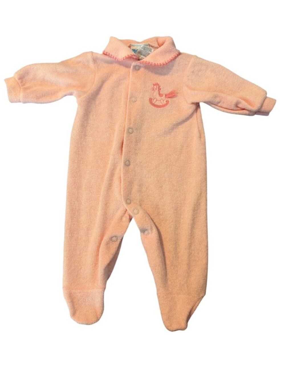 Vintage Y2K Carters Pink Infant Terry Cloth Sleeper Rocking Horse Snaps Sz Small